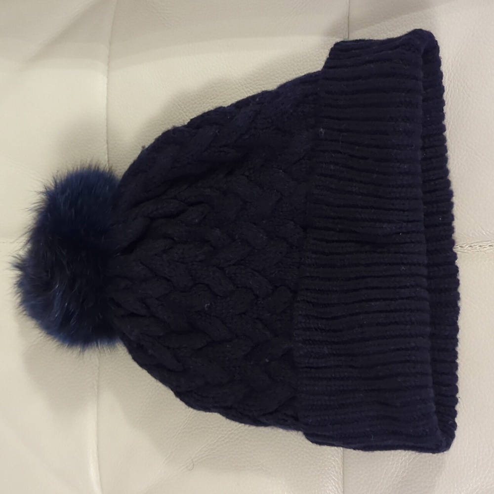 Fox Fur Navy Beanie